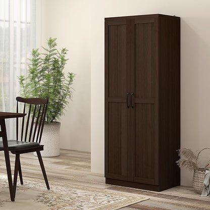 HOMCOM 63" 2-Door Kitchen Pantry, Freestanding Storage Cabinet with 5-Tier Shelving and 2 Adjustable Shelves for Dining Room, Cinnamon Cherry Wood Grain