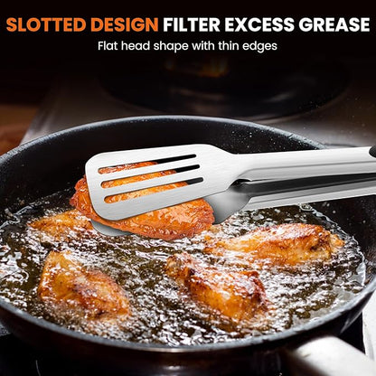 Kitchen Tongs for Cooking,Stainless Steel Spatula Tongs Locking Metal Tongs for Grilling/Barbecue/BBQ,Serving,Buffet,Perfect for Flipping Steak and Fish,Set of 2 (9 & 12 inch)