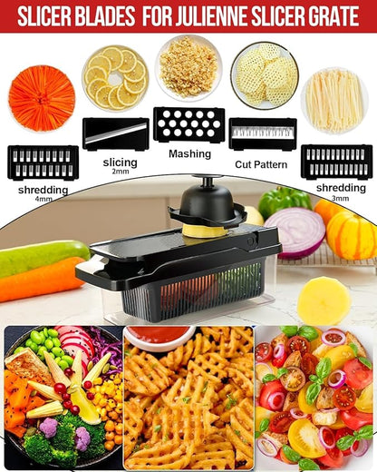 Vegetable Chopper Onion Dicer with 7 Stainless Steel Blades, 13 in 1 Professional Mandoline Slicer for Veggie Chopper Slicing Carrots Potatoes Garlic Essential Kitchen Gadget
