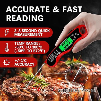 Meat Thermometer Digital，IP67 Waterproof Cooking Thermometer with Backlight, Calibration & Hold Function，Food Thermometer for Cooking,Outdoor Grilling，Suitable as Stocking Stuffers for Men