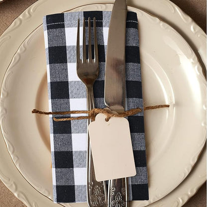 Urban Villa Cloth Dinner Napkins Set of 12 20''x20''100% Cotton Black White Buffalo Checks Highly Absorbent Washable Reusable Durable Ideal for Farmhouse Party Thanksgiving Fall Christmas Everyday Use