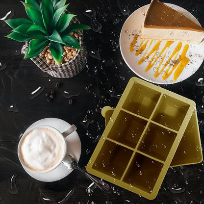 Silicone Ice Cube Trays with Lids,Large Square Ice Cube Molds for Freezer, Whiskey, Cocktail, Stackable Flexible and Reusable & Easy Release BPA Free (2 Pack&Dark Gray and Army green)