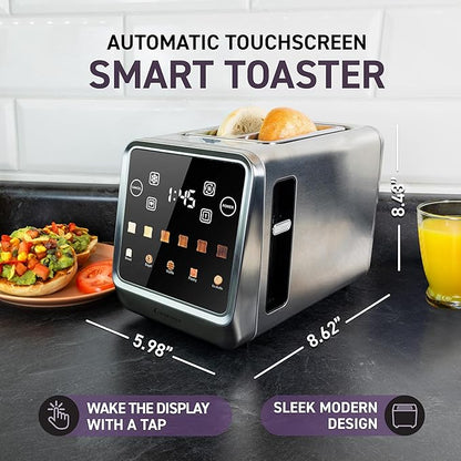 Inspirex Touch Screen Toaster - 2 Slice Extra-Wide Slots - 5 Bread Type and 6 Browning Levels - Defrost, Reheat, Favorite, Single Slot Settings - Stainless Steel