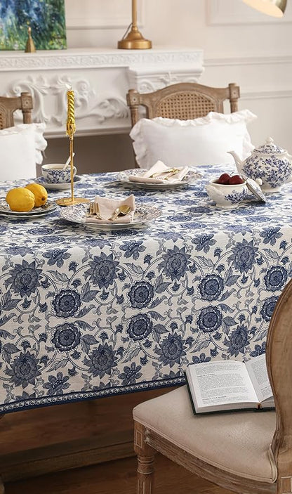 patdrea Designer Vintage Blue Rectangle Tablecloth,Linen Anti-Wrinkle Paisley Pattern Farmhouse Extra Long Table Cloth,Decor Cover for Kitchen Dining,Christmas,Thanksgiving,67"x118"-Lantang a