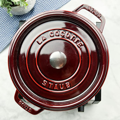 Staub Cast Iron Round Dutch Oven, Made in France, Grenadine, 4-qt, Serves 4-6 people