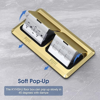 KYHSHJ Dual Pop-Up Floor Electrical Outlet Box Kit，20 Amp Stainless Steel GFCI TR Receptacle Outlet，3-Port RJ45 Datacom Receptacle，Waterproof Gasket with IP44 Waterproof Rating,，ETL Listed, Brass