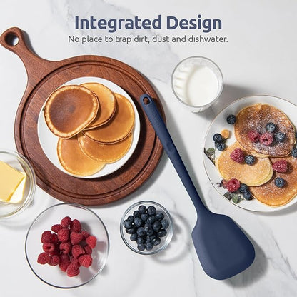 600℉ Heat Resistant Silicone Turner: U-Taste 13.6in Solid Kitchen Spatula Flipper, BPA Free Flexible & Thin Seamless Cooking Utensil for Flipping Egg, Pancake in Nonstick Cookware(Midnight Blue)