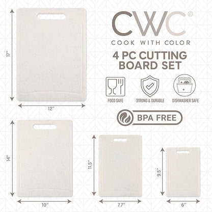 COOK WITH COLOR Non-Slip Cutting Board Set – Kitchen Essentials with Easy Grip Handle for Meat, Veggies, and Fruits, 4 Cutting Boards, White
