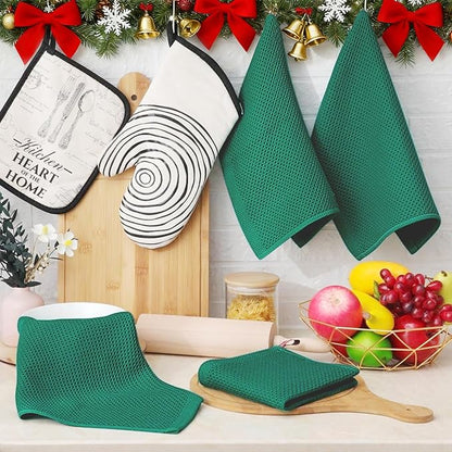 Homaxy 100% Cotton Waffle Weave Kitchen Dish Cloths, Ultra Soft Absorbent Quick Drying Dish Towels, 12 x 12 Inches, 8-Pack, Dark Green