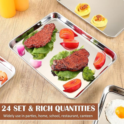 meekoo 24 Pcs Baking Sheet Pan Cookie Sheet Set for Oven Stainless Steel Trays Nonstick Small Serving Tray Cake Toaster Metal Food Trays, Oven and Dishwasher Safe(12 x 9.5 x 1 Inch)