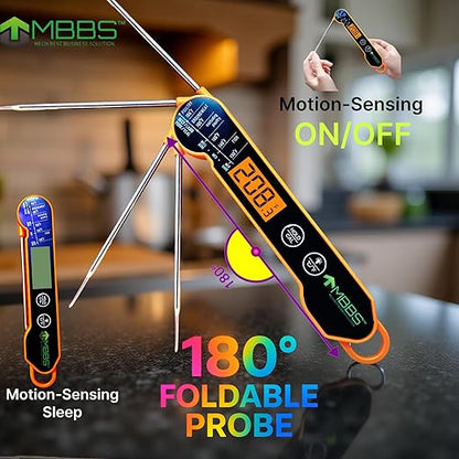 Instant Read Meat Thermometer for Cooking | Waterproof IP66 & Ultra Fast | Digital Food Thermometer for Grill, Kitchen, BBQ Smoker,(∘C/∘F Switchable)