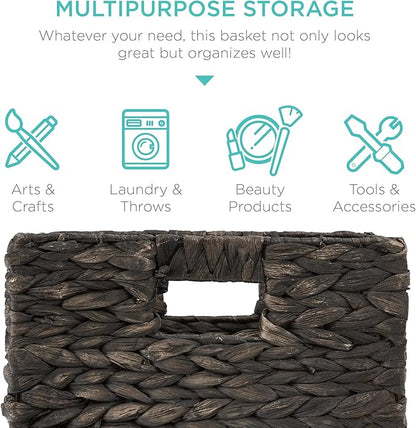 Best Choice Products 13x13in Pack of 5 Cube Storage Baskets, Water Hyacinth Multipurpose Collapsible Organizers, Handwoven Laundry Totes for Laundry, Living Room, Kids Room & Nursery - Black