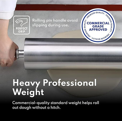 New Star Foodservice 37500 Extra Heavy Duty Restaurant Aluminum Rolling Pin, 13", Silver