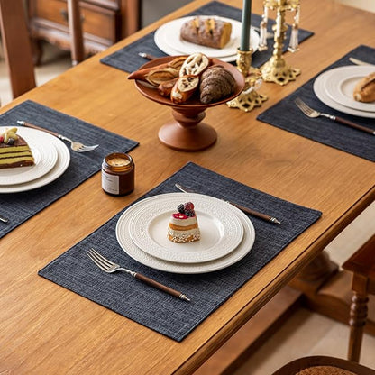 KXN Placemats Set of 6, Dual-Layer Thickened Faux Linen Table Mats, Heat Resistant & Wrinkle-Free, Machine Washable Cloth Place Mats for Kitchen Dining Indoor Outdoor (Dark Grey)