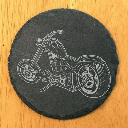 Level Up Your Man Cave: Rustic Chopper Coasters for The Motorcycle Enthusiast - Round Slate - Set of 8