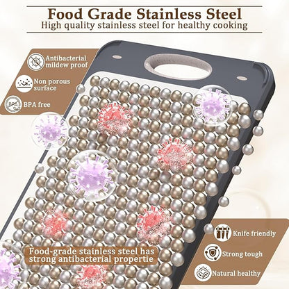 GUANCI Cutting Board for Kitchen Double Sided 304 Stainless Steel Chopping Board Food-Grade Stainless Steel and Wheat Straw PP Samll Size 14’’×9.6’’ Easy to Clean