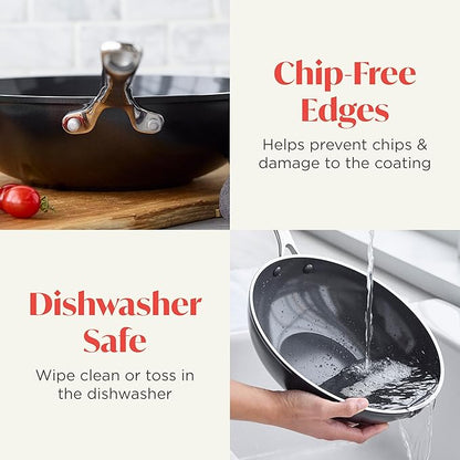 Orfeo 11” Nonstick Wok Pan, Made in Italy, Diamond Ceramic PFAS-Free Cookware, Induction Ready, Scratch Resistant, Laser-Fused Surface for Durability, Dishwasher Safe, Black