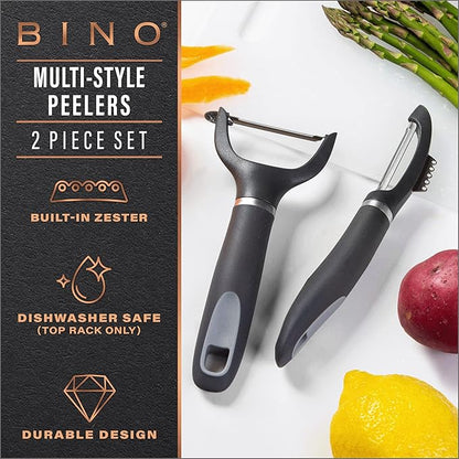 BINO Stainless Steel 2-Piece Peeler Set - Dark Grey | 1-Piece Y-Shaped + 1-Piece Swivel l Multifunctional Kitchen Grip Peelers | Fruits & Vegetables Peelers | Hand Peelers | Kitchen & Cooking Prep