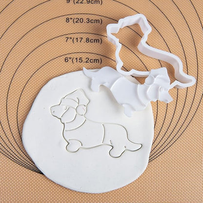 Flycalf Christmas Cookie Cutters Dachshund Shapes with 3D Stamper Fall Holiday PLA Baking Accessories Cutter Molds Gifts for Kids Decorative Party 3" Kitchen Cake Supplies