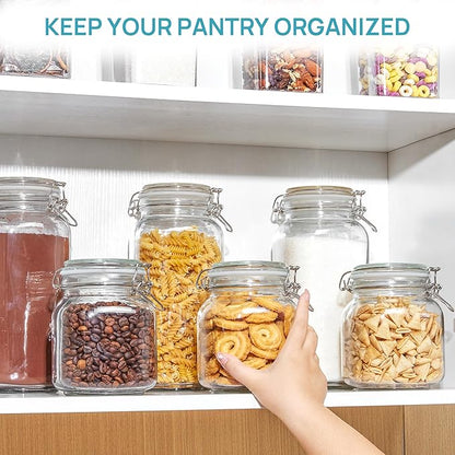 Vtopmart 78oz Glass Food Storage Jars with Airtight Clamp Lids, 3 Pack Large Kitchen Canisters for Flour, Cereal, Coffee, Pasta and Canning, Square Mason Jar with 8 Chalkboard Labels