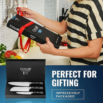 Cutluxe Chef Knife Set, 3 PCS Professional Chef's Knife Set – Razor Sharp German Steel, Full Tang, Ergonomic Handles - Artisan Series