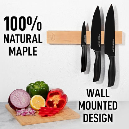 Zulay 11.75" Seamless Maple Wood Magnetic Knife Holder - Wooden Magnetic Knife Strip for Organizing your Kitchen - Elegant & Multifunctional Magnet Holder for Wall with Easy Installation