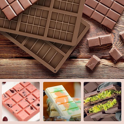 3Pcs Chocolate Bar Molds Deep, Dubai Chocoate Molds Silicone for Stuffed Bar, Rectangle Knafeh Pistachio Thick Chocolate Bar Break Apart Candy Bar Mold