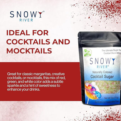 Snowy River Holiday, Cocktail & Margarita Sugar Rimmer - Vibrant Naturally Colored Sugar for Cocktail Rimming, Baking & Decorating, Medium Crystal - 4oz