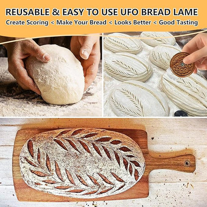 UFO Bread Lame Sourdough Scoring Tool Kit – Wooden Dough Scoring Tool, Replaceable Blades, Pouch, Cleaning Brush & Finger Guards | Perfect Baking Gifts for Sourdough Lovers