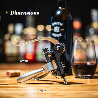 Wine Bottle Opener Set with Accessories Matte Silver in Wood Box, Aerator, Extra Screws, Foil Cutter, Pourer, Vaccu Stopper, Winged Wine Opener, Rabbit Red Wine Corkscrew Set (Matte Silver)