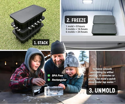 Alaskey® Extra Large Ice Block Mold 2.5 lbs With Lid (2-Pack) | Create Perfect Ice Bricks | Professional Silicone Mold for Crafting Giant Ice Cubes, Ideal for Ice Baths, Coolers, Bartender Accessories