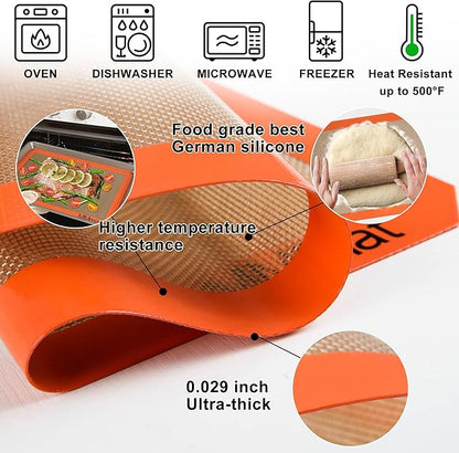 Silicone Baking Mats - Best German Silicone - Non Slip Silicone Baking Sheet, Non Stick Reusable Silicone Mats for Baking, Oven Liner, Counter Mat - Full Size Sheet
