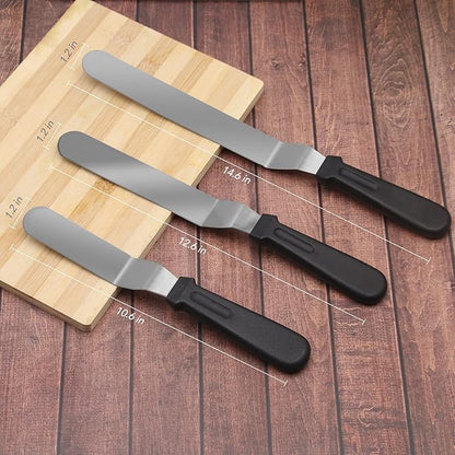 Angled Icing Spatula Set and 3 Packs Cake Scrapers Smoother, Stainless Steel Offset Spatulas Cake Frosting Spatula Set for Pastry Decorating Tools