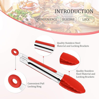 Mudder 5 Pcs Mini Silicone Kitchen Tongs 7 Inch Small Serving Food Tongs with Silicone Tips Christmas Party Supplies for Cooking, BBQ, Salad, Grilling and Frying(Multi)