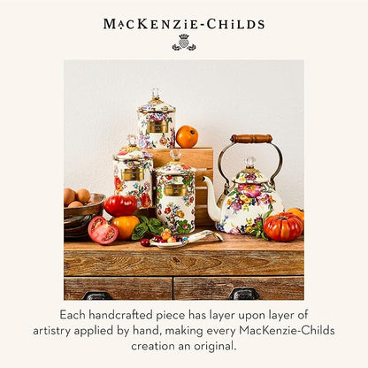 MACKENZIE-CHILDS Small Enamel Canister, Kitchen Storage Container for Flour and Sugar, 1.13 Liters, White Flower Market