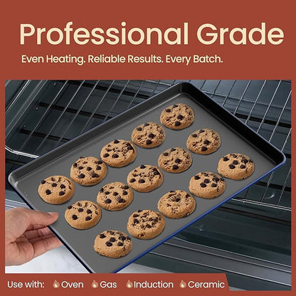 Bakken 8-Piece Ceramic Coated Bakeware Sets, Nonstick Aluminized Steel Pans with Muffin, Loaf, Cake, Roasting Pan, & Cooling Rack, Oven Safe Up To 500°F, Dishwasher Safe, BPA, PTFE & PFAS Free, Blue