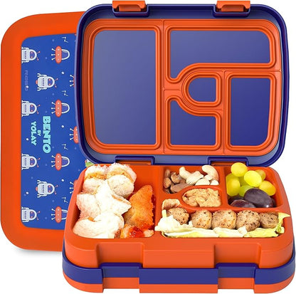YOLAY Bento Box for Kids Lunch Box Leak-Proof, 5-Compartment Lunch Box Kids for Ages 3-10, Durable with Anti-Slip Base, Suitable for Schools, Outdoor and Travel (Robo)