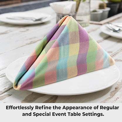 Urban Villa Easter Cloth Napkins (Set of 12)100% Cotton Highly Absorbent Dinner Napkins 20x20 Inches Soft Durable Reusable Washable Easter Checks Table Dinner Napkins for Home Parties Wedding Napkins