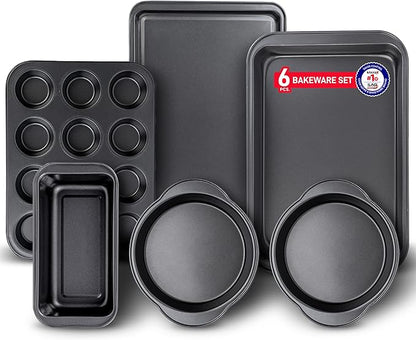 Baking Set – 6 Piece – Deluxe Non Stick Black Coating Inside and Outside – Carbon Steel Bakeware Set – PFOA PFOS and PTFE Free by Bakken