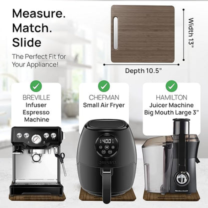 Ibyx Elegant Sliding Tray for Your Coffee Maker & Heavy Kitchen Appliances - Sturdy, Slides Easily from Under The Cabinet (Brown, 13”W x 10.5”D)