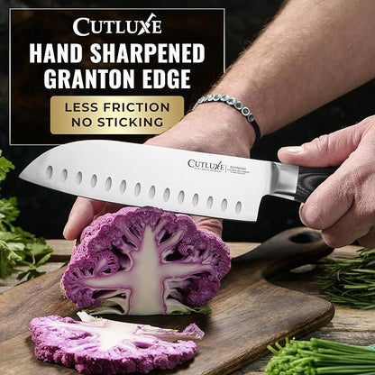 Cutluxe Santoku Knife – Ultra Sharp 7 Inch Vegetable Japanese Knife for Chopping, High Carbon Stainless Steel Blade, Full Tang Pakkawood Handle – Shinobi Series