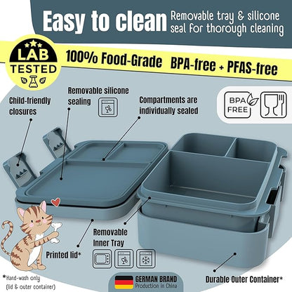 BEARFOOT Kids Lunch Box with Compartments – Compact & Lightweight | Leak-Proof, BPA-Free, Dishwasher & Microwave Safe | Hand-Drawn Design for Preschool, School, Travel (Tractor Fox Blue, 2.75 Cups)