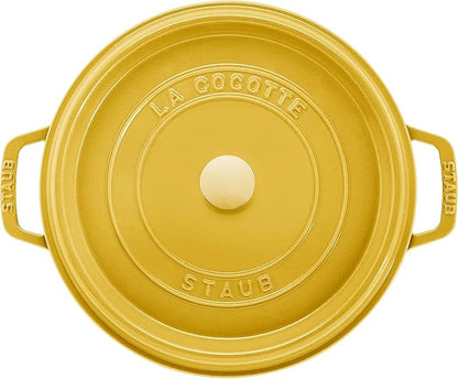 Staub Cast Iron Round Cocotte, Dutch Oven, 5.5-quart, serves 5-6, Made in France, Citron