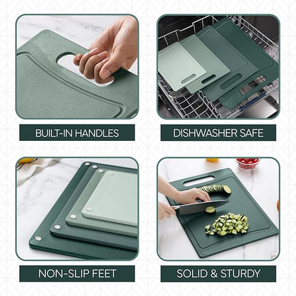 COOK WITH COLOR Non-Slip Cutting Board Set – Kitchen Essentials with Easy Grip Handle for Meat, Veggies, and Fruits, 4 Cutting Boards, Mint