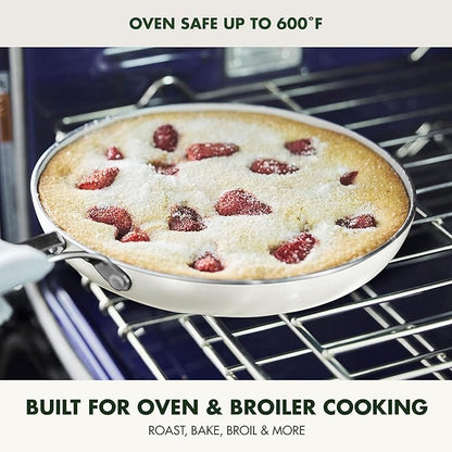 GreenPan Nova 8” & 10” 2 Piece Frying Pan Skillet Set, Oprah’s Favorite Things 2024, Induction Suitable PFAS-Free Nontoxic Ceramic Nonstick, Dishwasher & Oven Safe, Quick Even Heating, Cream White