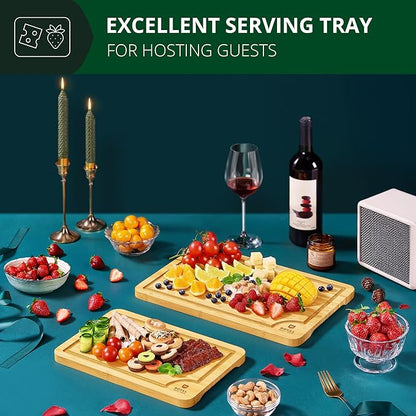 ROYAL CRAFT WOOD Wooden Cutting Boards for Kitchen Meal Prep & Serving - Bamboo Wood Serving Board Set with Deep Juice Groove Side Handles - Charcuterie & Chopping Butcher Block for Meat