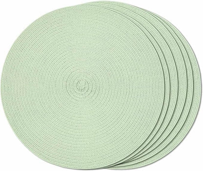 FunWheat Round Braided Placemats Set of 6 Place mats for Dining Tables Woven Heat Resistant Table Mats 15 inch (Mint Green)