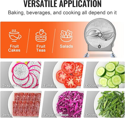 VEVOR Manual Vegetable Fruit Slicer, 0-0.5"/0-12mm Thickness Adjustable Commercial Slicer Machine, Stainless Steel Food Cutter Slicing Machine with 2 Spare Blades, for Potato, Cucumber, Lemon, Tomato