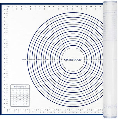 Silicone Pastry Mat Extra Thick Large Non Stick Baking Supplies Kitchen Counter Cooking Rolling Dough Sheet Pie Crust Sourdough Bread Oven Liner with Measurement (XXL-24''(W)*32''(L), 2#Blue)