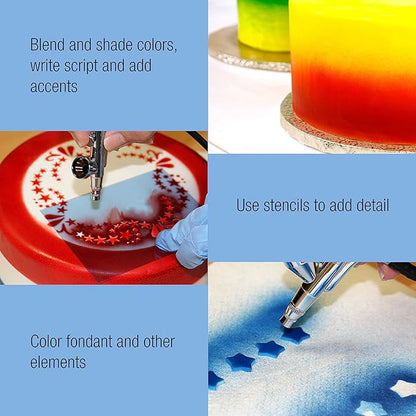 U.S. Cake Supply Complete Cake Airbrush Decorating Kit with 24 Vibrant Food Colors - Air Brush for Cake Decoration, Cupcakes, Cookies & Desserts